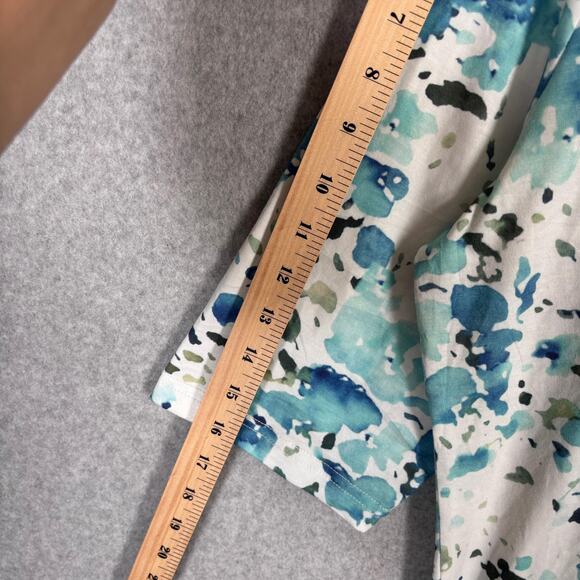 Abstract Watercolor Tunic Top 2X Blue Green Henley Thin Jersey Stretch Artsy - Picture 7 of 12